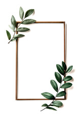 A minimalist frame adorned with green leaves, perfect for showcasing artwork or botanical themes in elegant style.