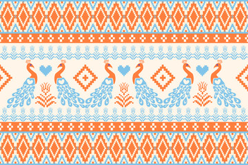 Wall Mural - Thai pattern, peacocks, Geometric,seamless pattern, Navajo, traditional ethnic, fabric pattern for textiles, rugs, wallpaper, clothing, sarong, batik, wrapping, embroidery, print, background, birds