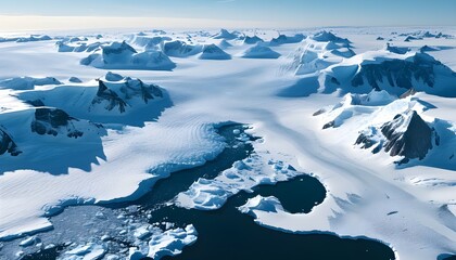 Wall Mural - Majestic Aerial View of Antarctic Coastline Showcasing Glaciers and Icebergs, Emphasizing Frozen Wilderness and Climate Change Awareness