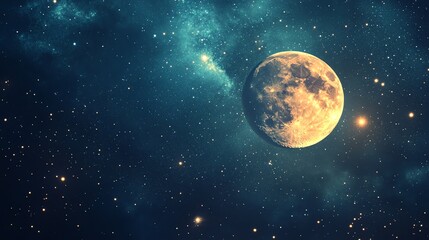 Wall Mural - A full moon shines brightly in a starry night sky.
