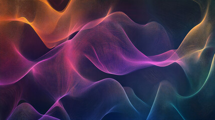 Thin, colorful lines in soft pastels on a dark gradient background, creating a wave-like abstract pattern with subtle movement.