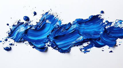 Wall Mural - Expressive chaotic strokes of blue oil paint on a white canvas. Splashes of blue acrylic paint on a white background. The concept of sea waves. Abstract background. An element for the design