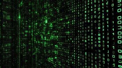 Abstract Digital Green Binary Code Background with Falling Numbers in a 3D Perspective