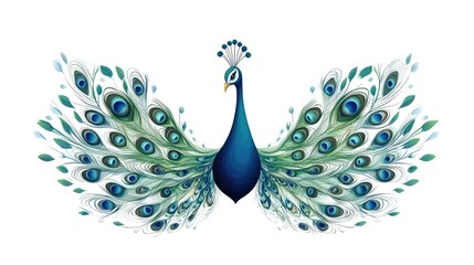 An elegant peacock vector art illustration showcasing intricate feather details and graceful curves, set against a clean white background