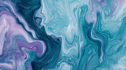 Poster - Liquid marble texture in deep teal and soft lavender, with smooth flowing shapes creating an elegant abstract visual.