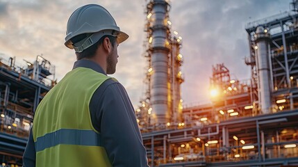 Industrial engineer at an oil and gas power plant, overseeing operations and equipment, emphasizing safety and efficiency