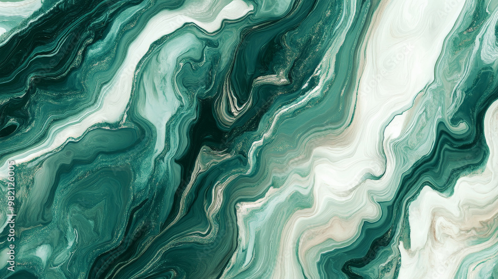 Liquid marble texture in dark forest green and white, with soft ...