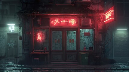 Canvas Print - Neon Lights Illuminate a Rainy Night in a Japanese City