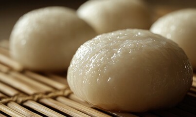 Poster - A close up of a white pastry on a wooden table