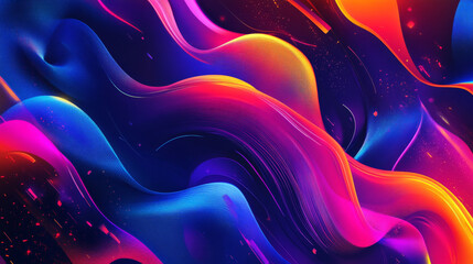 Wall Mural - Bold liquid gradient waves in neon colors, flowing dynamically across a grid of geometric shapes, creating an energetic abstract backdrop.