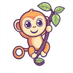 Poster - Cute Monkey on Branch.