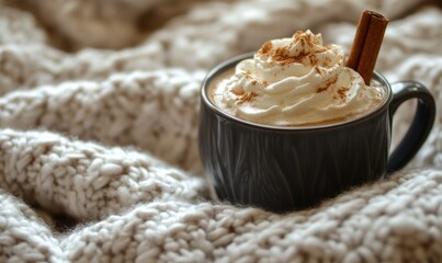 Poster - A mug of hot chocolate with whipped cream and a cinnamon stick on top