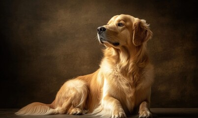 Wall Mural - A golden retriever is laying down on a table