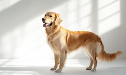 Sticker - A golden retriever is standing in front of a white wall