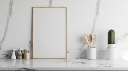 Wall Mural - Minimalist Kitchen Interior with Mockup Frame