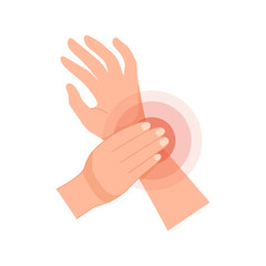 wrist pain, sprained wrist caused by injury. inflammation of the tendon. bruise from exercise. vecto