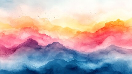 Canvas Print - Watercolor Mountain Landscape with Sunset Colors