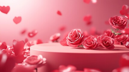 Wall Mural - rose background with a podium backdrop for product presentation. valentine concept.