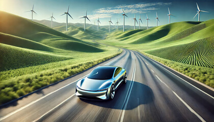 Wall Mural - futuristic eco-friendly car a wide highway