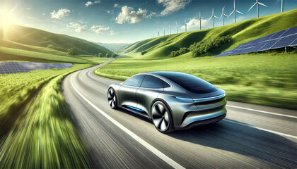 Wall Mural - futuristic eco-friendly car a wide highway