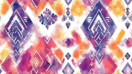 Sticker - Seamless ethnic pattern featuring tribal geometric designs and a watercolor effect Ideal for textile printing on bed linen jackets packaging fabrics and fashion applications