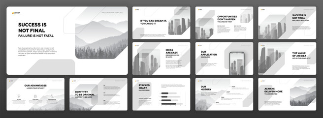 Wall Mural - minimalistic powerpoint presentation template set. modern keynote presentation background, brochure 