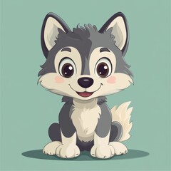 Wall Mural - Cute Cartoon Husky Puppy.