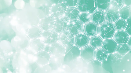 Wall Mural - hexagonal network pattern in white and light teal, connected by fine, glowing lines, with a soft gra