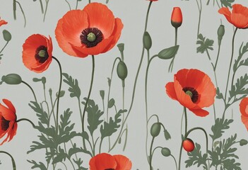 Wall Mural - poppies on wall, illustration design