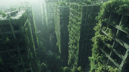 Overgrown Buildings in a Post-Apocalyptic Cityscape