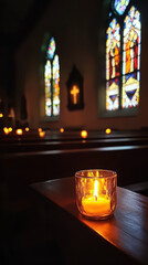 Wall Mural - Solemn Saint Catherine’s Day Church Service with Stained Glass