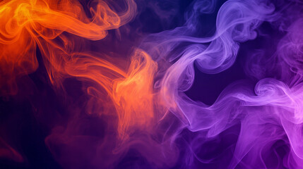 Wall Mural - Vibrant, swirling trails of neon purple and bright orange smoke create a high-energy abstract background with fluid, dynamic forms.