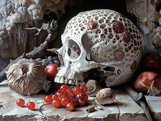 Wall Mural - Memento Mori: A Still Life with Skull and Fruit