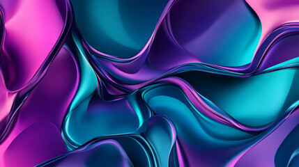 Liquid waves in a vibrant gradient of purple and teal, flowing smoothly across angular geometric patterns for a dynamic abstract composition.