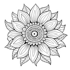 sunflower. black and white sunflower illustration for adult coloring book, postcard, label, logo, ta