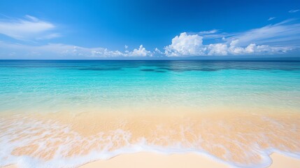 Wall Mural - A tropical beach with white sand and crystal-clear turquoise water.