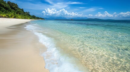 Wall Mural - A beautiful tropical beach with white sand and crystal clear blue water.