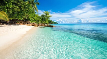 Wall Mural - Tropical beach with white sand and crystal clear turquoise water.
