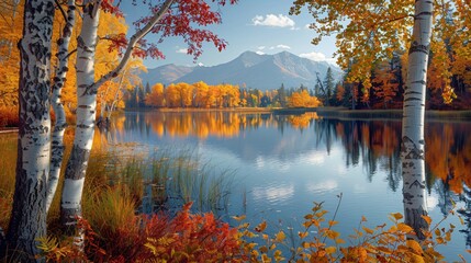 Autumn lake landscape with forest