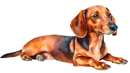 Wall Mural - Watercolor illustration of a playful dachshund dog isolated on white background