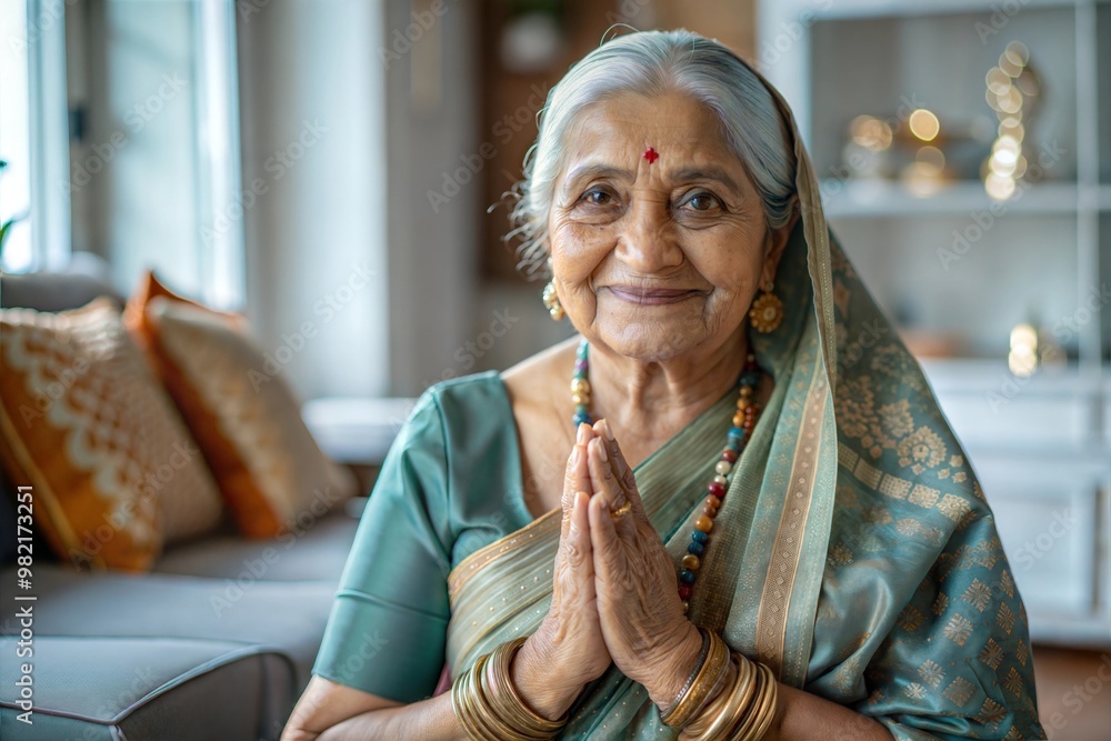 Indian Elderly Woman in Traditional Attire Stock Photo | Adobe Stock