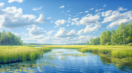 Restored wetlands creating climate change solutions with lush nature