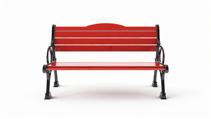 Red bench on white background in front view