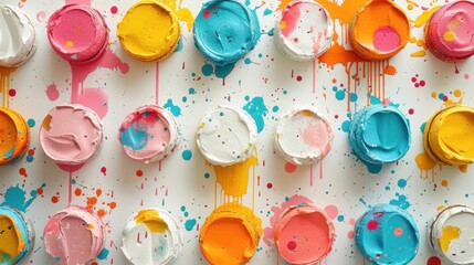 Wall Mural - A colorful painting of a bunch of frosted donuts