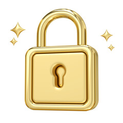 Wall Mural - golden lock of security, a gleaming, 3d rendering golden lock, radiating sparkles and trustworthines