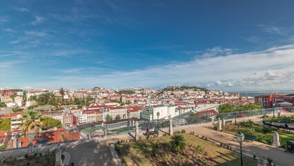 Wall Mural - Panorama showing aerial view over the center of Lisbon timelapse from Miradouro de Sao Pedro de Alcantara