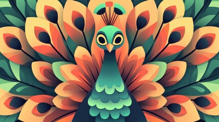 Wall Mural - Vibrant vector art of a peacock, showcasing its stunning feathers in a clean, modern style perfect for decor.