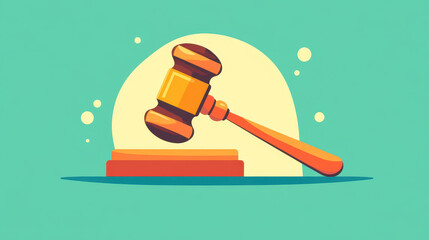 Sticker - A vibrant graphic of a wooden gavel and soundboard, embodying law and fairness with a whimsical, cartoon flair.