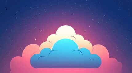 Sticker - Bright and playful cloud illustration, adorned with colorful lights, perfect for modern design projects. A charming cartoon touch