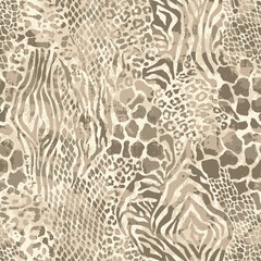 Wall Mural - wild animal skins abstract patchwork wallpaper grunge vector seamless pattern for fabric shirt card 